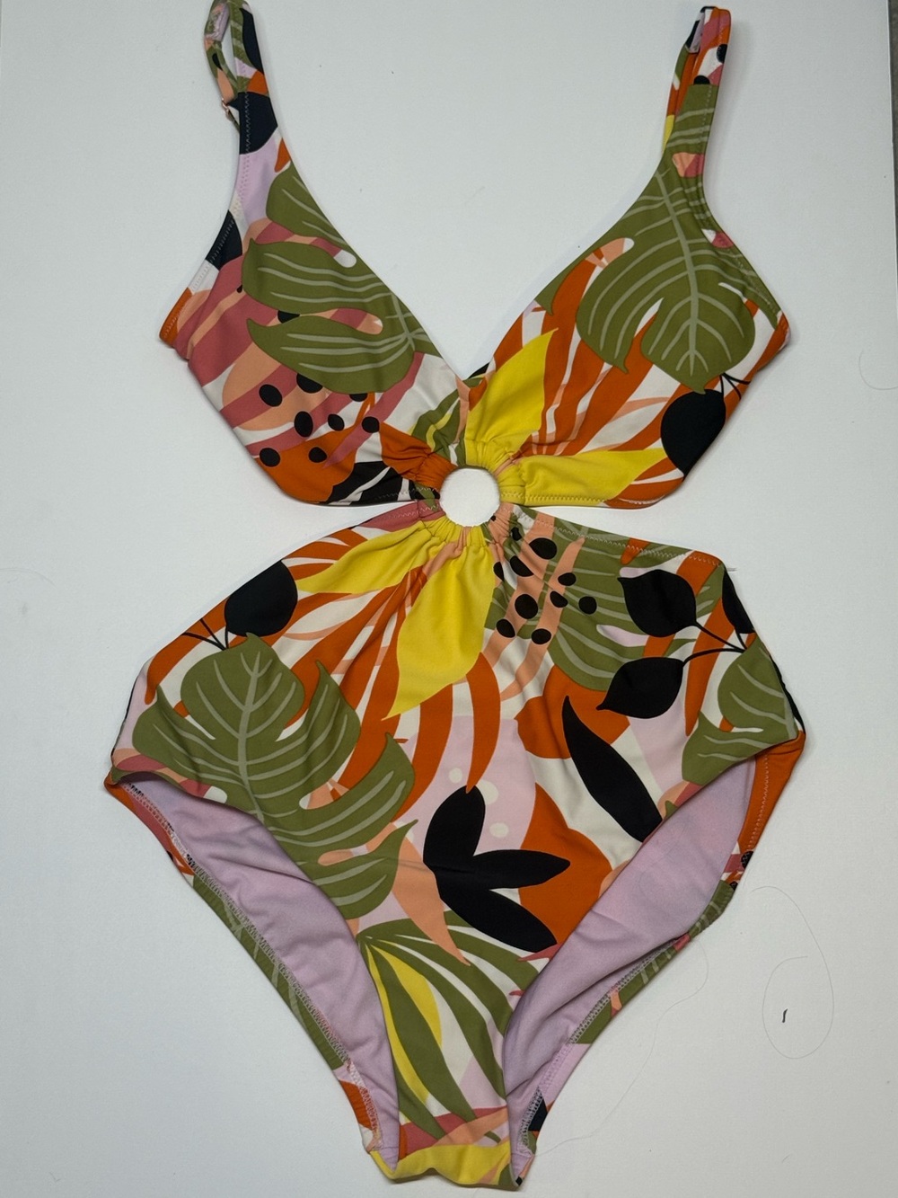 Bar III Green Orange Tropical Cutout One-Piece Swim